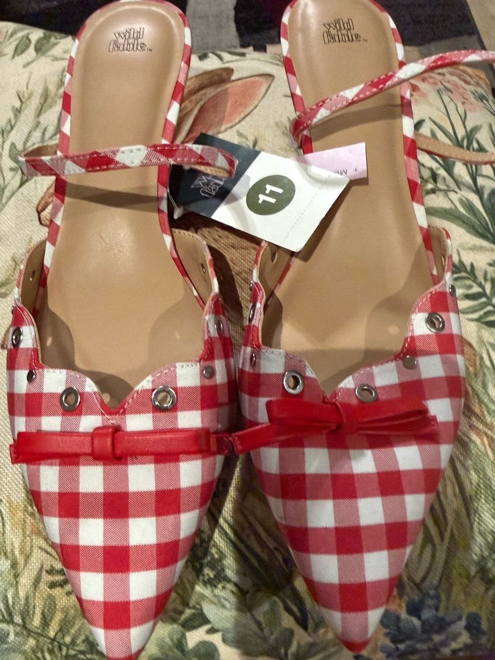wild fable Red & White Gingham Pointed Slingback low heel with Bow Detail